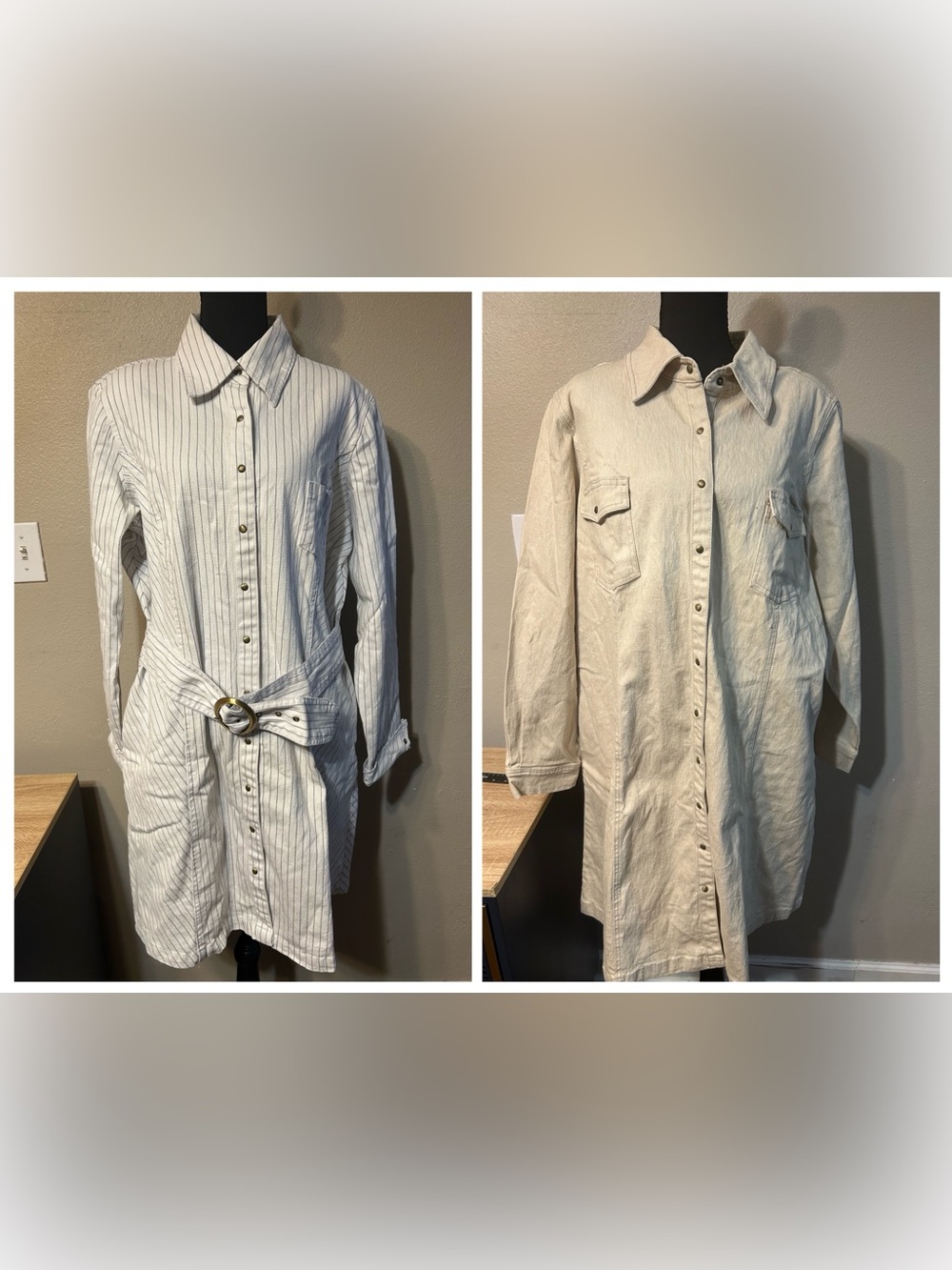 DG2 2pc Shirt Dress Bundle XL 1X Y2K Western Pinstripe Khaki Duster